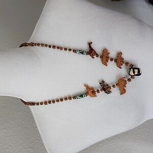 NECKLACE Vintage Wild animal Hand Carved Wooden Figure